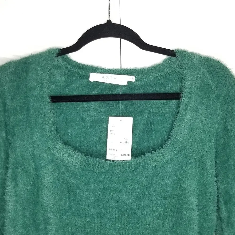 ASTR The Label Fuzzy Crop Sweater Green Size Large - Picture 10 of 12